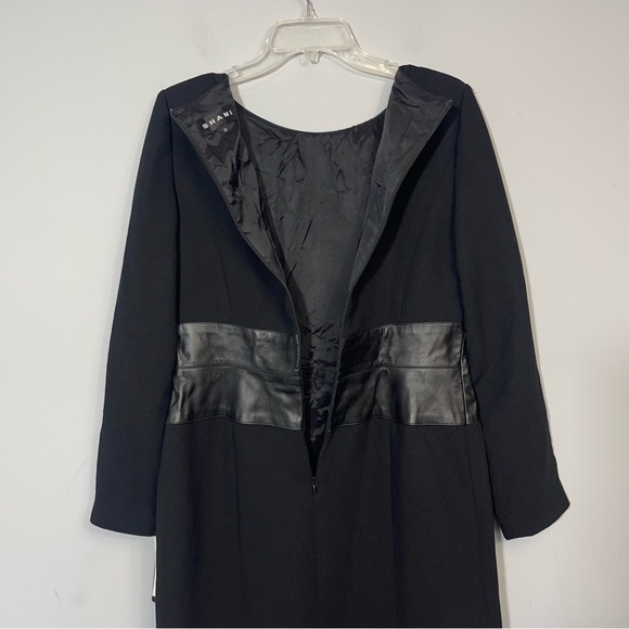 NWT SHANI Black Long Sleeve Sheath Pencil Dress Leather Corset Waist 12 Vintage - Picture 13 of 16